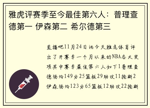 雅虎评赛季至今最佳第六人：普理查德第一 伊森第二 希尔德第三