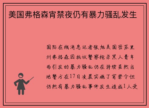 美国弗格森宵禁夜仍有暴力骚乱发生